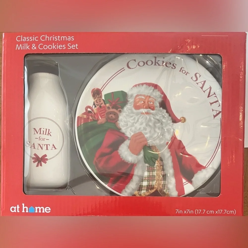 NWT Classic Christmas Milk & Cookies for Santa Set plate milk jug